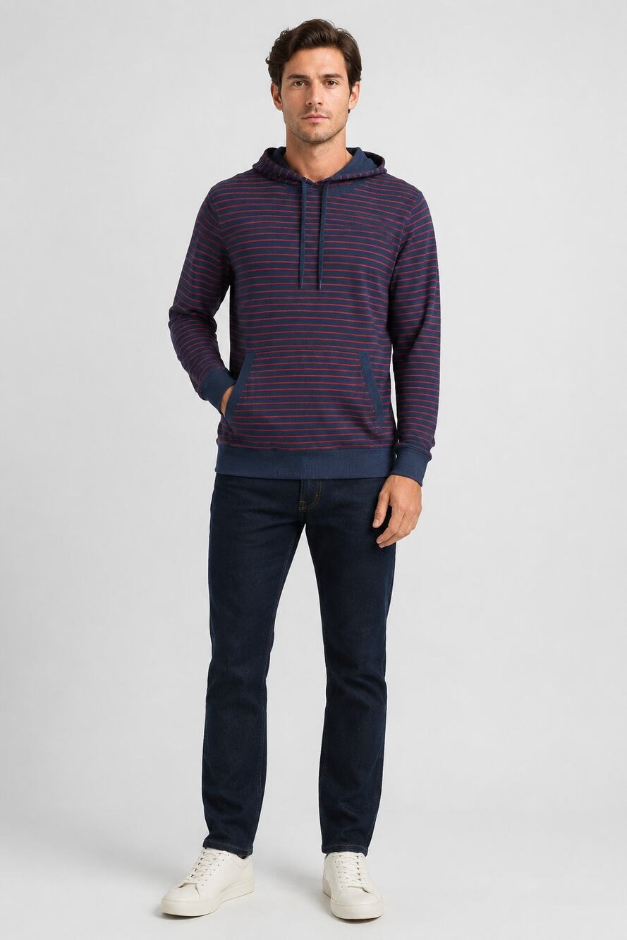 Hawker Rye Mens Striped Bellevue Lightweight Hooded Sweater Size M Navy Blue NWT